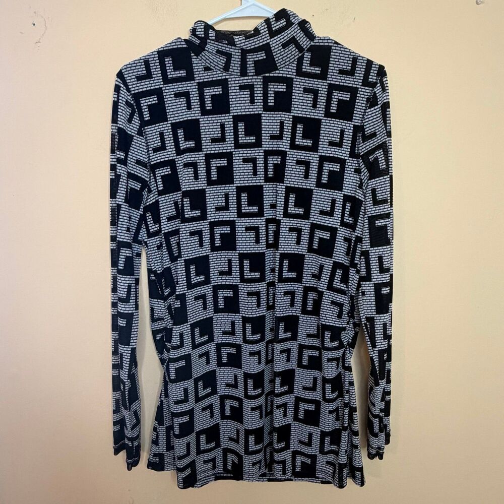 Alison Sheri Top Funnel Neck black white Print size XL women’s shirt